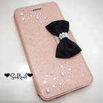 iPhone6/6s手帳型♡リボン×スワロ♡ローズゴールド♡キラキラデコケース