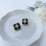 花刺繍 イヤリング ブラック no.29 送料無料