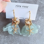 グリーン シフォン 夏 ヒトデ チャーム ピアス 大ぶり フープ
