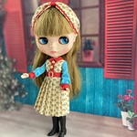 レトロワンピース(Dandelions)ターバン(ネオブライスサイズ)付き　2点セット