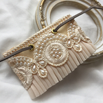 インド刺繍 リボン ポニーフック ラップリボン リボンラップ ベージュ×パール