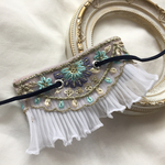 【再販】インド刺繍 リボン ポニーフック ラップリボン リボンラップ ブルー花柄×レース