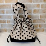 【再販】巾着トートバッグミニサイズ☆マーブルドット☆ベージュ×ブラック