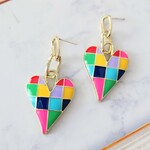 カラフルチェックのハートピアス