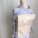 [気軽にお太鼓-作り帯】正絹　夏物　絽名古屋帯　花柄