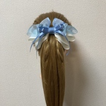 220615 プリンセスリボンのヘアリボンポニーフック　くすみ水色