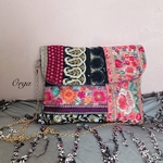 jewel bag 〜 インド刺繍リボンの蓋付きバッグ　ビビットピンク×ブラック