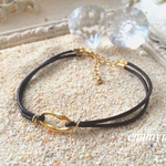 Leather Gold Oval  Bracelet