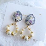 お花レジンとコットンパールのフープピアス/イヤリング