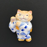盆踊りねこブローチ（しまねこ）