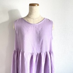 【50%OFF】ふんわりリネン🌹ハイウエスト切替ノースリーブギャザーワンピース✨紫陽花パープル💜ﾋﾄﾉﾜ
