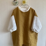 リネン、コットンローン刺繍のリブプルオーバー