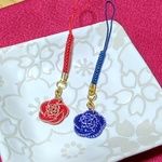 水引梅結びストラップ(赤&藍色)