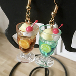 ミニチュア 昭和レトロ喫茶店　メロンとレモンティーのクリームソーダ ピアス
