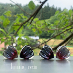 双子の鬼灯レジンの耳飾り（白黒葉脈）