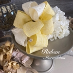 モアリボン バナナクリップ　レースホワイト&麻風リボンイエロー