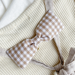 【男の子も女の子も♡】肩紐ずり落ち解消!!肩紐キープクリップ/すっきりリボン/大きめギンガムチェック(ベージュ)