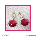 ✴真紅の輝き·スワロフスキー·ボルドー&小花のノンホールピアス(金具変更可能)ノーマルピアス、 チタンピアス、イヤリング