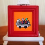 和式トイレの車　原画　トイレ絵　額縁　和式　和式トイレ　トイレイラスト　アクリル絵の具