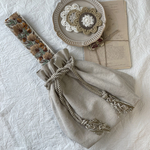 再12)刺繍リボンワンハンドル巾着バッグ