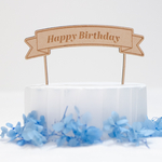 Happy Birthday (リボン)ケーキトッパー■木製■