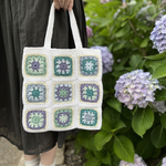 ちょっとそこまで♪ クロシェ編み　トートバッグ　『紫陽花カラー　パープル&グリーン　』