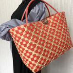 🧡ねじりオレンジ赤色&クリームプラかごバック
