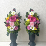プリザーブドフラワーの仏花☆高さ28cmプリザ濃いピンク白黄色仏花小菊お供えお悔みに