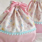 シャボン玉とユニコーン☆お弁当袋とコップ袋のセット☆ピンク