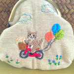 自転車猫 刺繍がま口