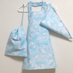 ☆１セット限定特価☆ 110cm パール（ブルー）ゴム紐 子供用エプロン・三角巾セット
