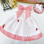 冷感UVカット生地❣️スイカ🍉ちゃん♪の夏ワンピース☆レッドボーダー☆犬ワンピース 犬服 6-020