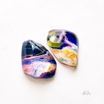 【SALE】フルイドアートピアス/イヤリング【ネイビー×ブルー】不規則