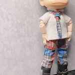 【2点セット】チェック柄バンド風上下セット　オビツ11ねんどろいどどーる兼用