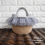 再販3 zpagetti × チュール 麻ひも かごバッグ〈パール〉 ☺︎ ズパゲッティ  バッグ