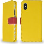手帳型ケース iPhone X Xs 対応 シンプル 単色 便利 多機能『カード&収納ポケット+鏡ミラー付き』（ベルトタイプ）※黄色 イエロー