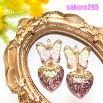 sakura295 手染め 蝶 ハート ピンク グラデ ピアス イヤリング