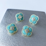 花刺繍 イヤリング ターコイズブルー no.33 送料無料 夏企画2022