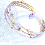 ❣️Thanks100❣️［再販7］湘南海岸からの贈り物🎁　ラベンダーアメジスト　💜　光に溶け込む３連　ワイヤー　ブレスレッド　スワロフスキー　パープル　#minne_new  #天然石