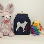 《１》日本犬「秋田犬」 刺繍 シガレットケース 赤文字