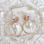 ドライフラワー×パール ツイストリング《ピアス/イヤリング》