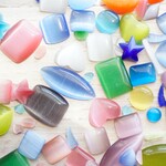 50g キャッツアイカボション 2～25mm ランダムMIX ガラス アソート 福袋 大容量 レジン