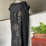 上品　上質　夏の着物＆上質リネン100%  夏の黒ワンピース   ロングワンピース