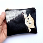 感謝セール品❤️ブラックデニムポケットねこ😻　便利ラミネート ミニポーチ　10cmファスナー
