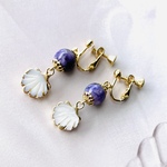 天然石チャロアイト×シェル　イヤリング