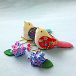 ちりめん細工　小鳥　つまみ細工　紫陽花