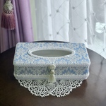 水色ダマスクのティッシュケース タッセル パールビジュー付き