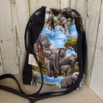 象の親子柄×ダークパープルの巾着ポシェット♪