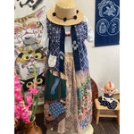 猫柄の手ぬぐいと浴衣の柿渋染めスカート　　　　　浴衣リメイク