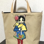 帆布トートバッグ　刺繍猫さん大